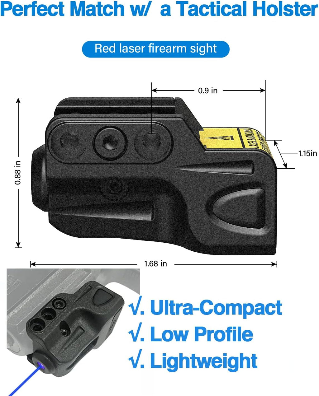 SOLOFISH Laser Sight for Pistol - Rechargeable Green/Red/Blue with Picatinny Rail