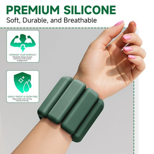 Weighted Bangles for Wrist and Ankle Weights for Women 0.5LB Each (Set of 2) | Workout Weights for Yoga, Pilates & Walking | Leg & Arm Weights Men GREEN