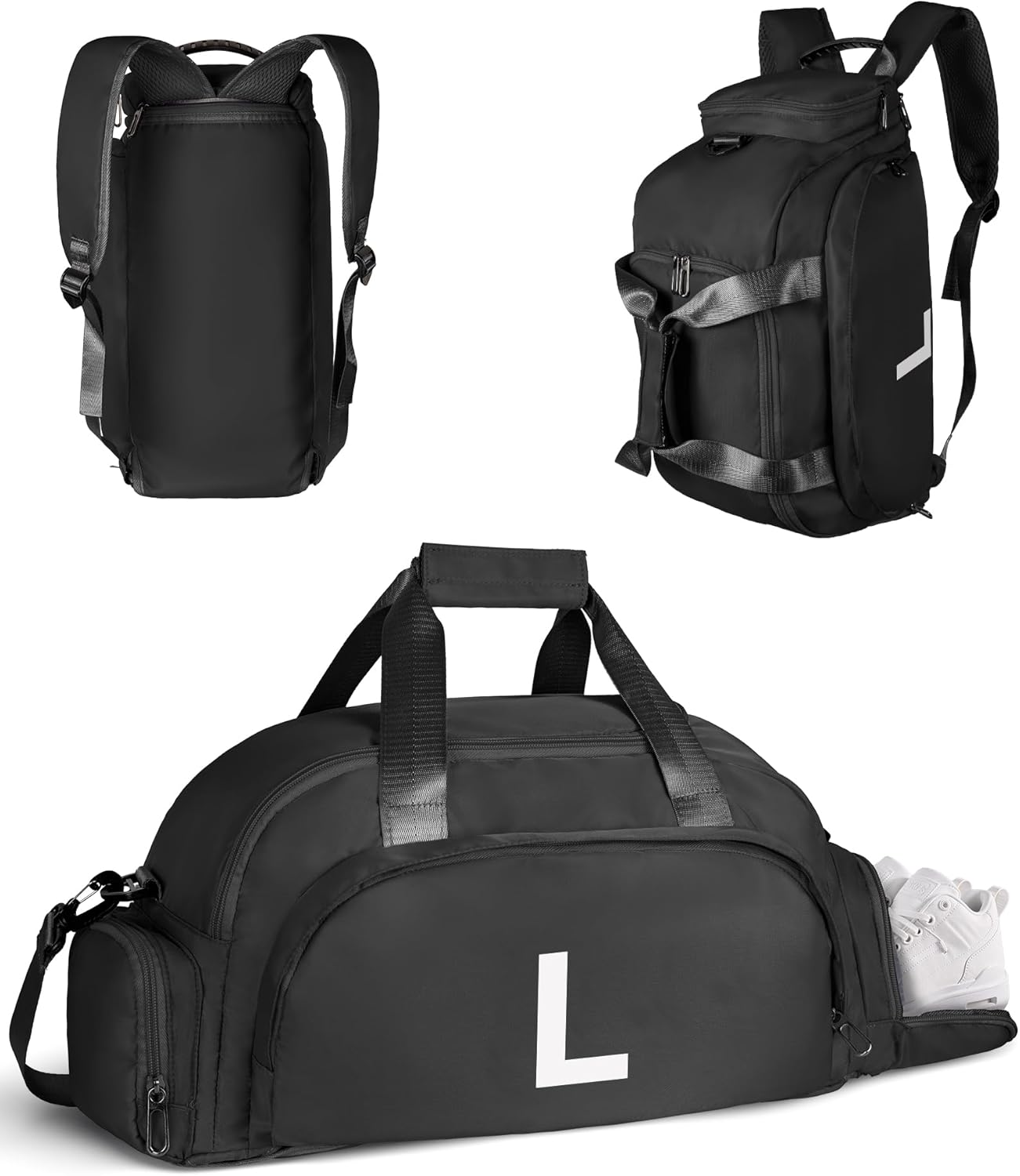 Skiennix Initial Gym Bag - Stylish Dance & Travel Duffle with Shoe Compartment | Monogrammed for Kids (Letter L)