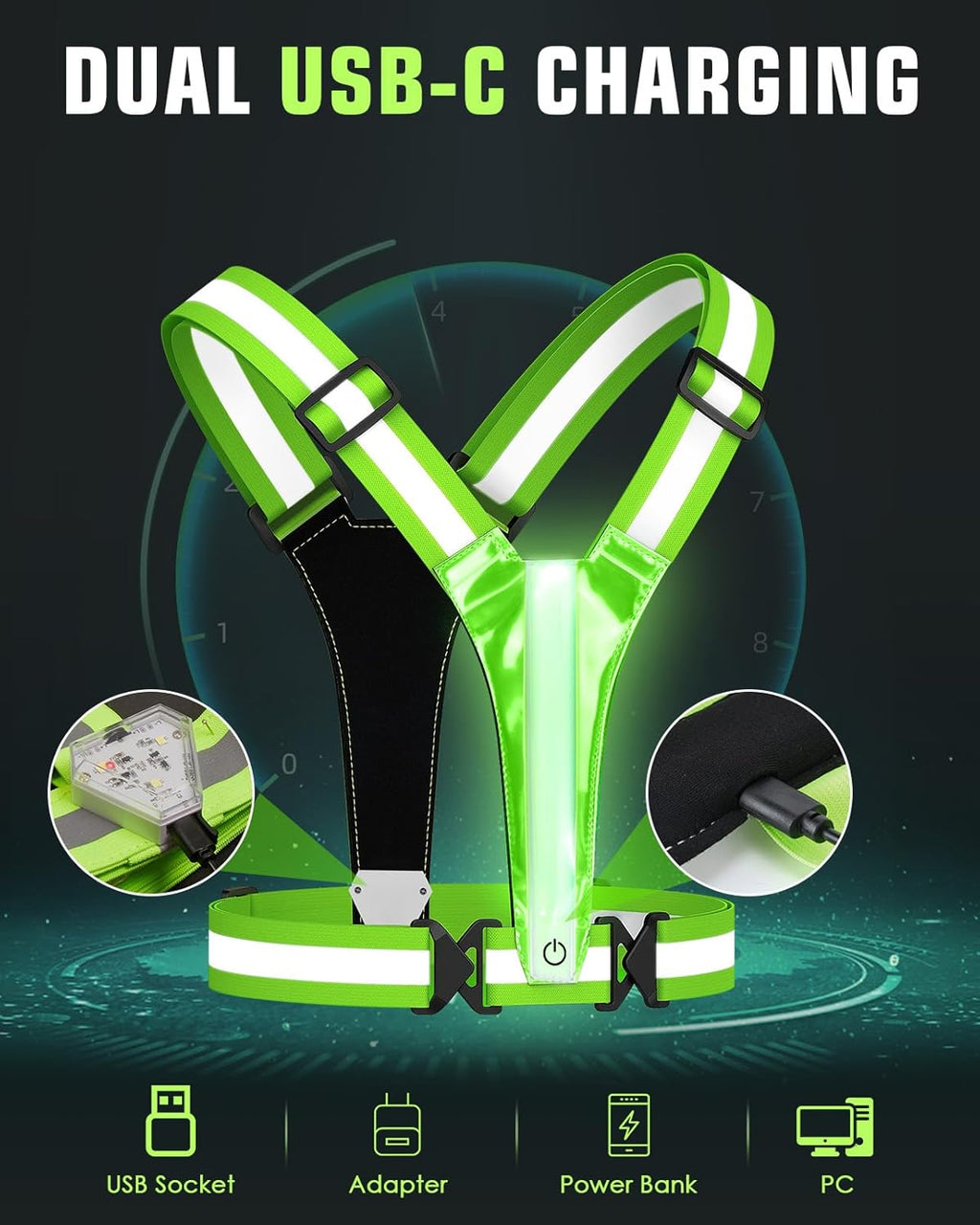 Zacro LED Reflective Vest - 500LM Rechargeable Light Up Running Gear | High Visibility for Night Safety, Adjustable for All Sizes