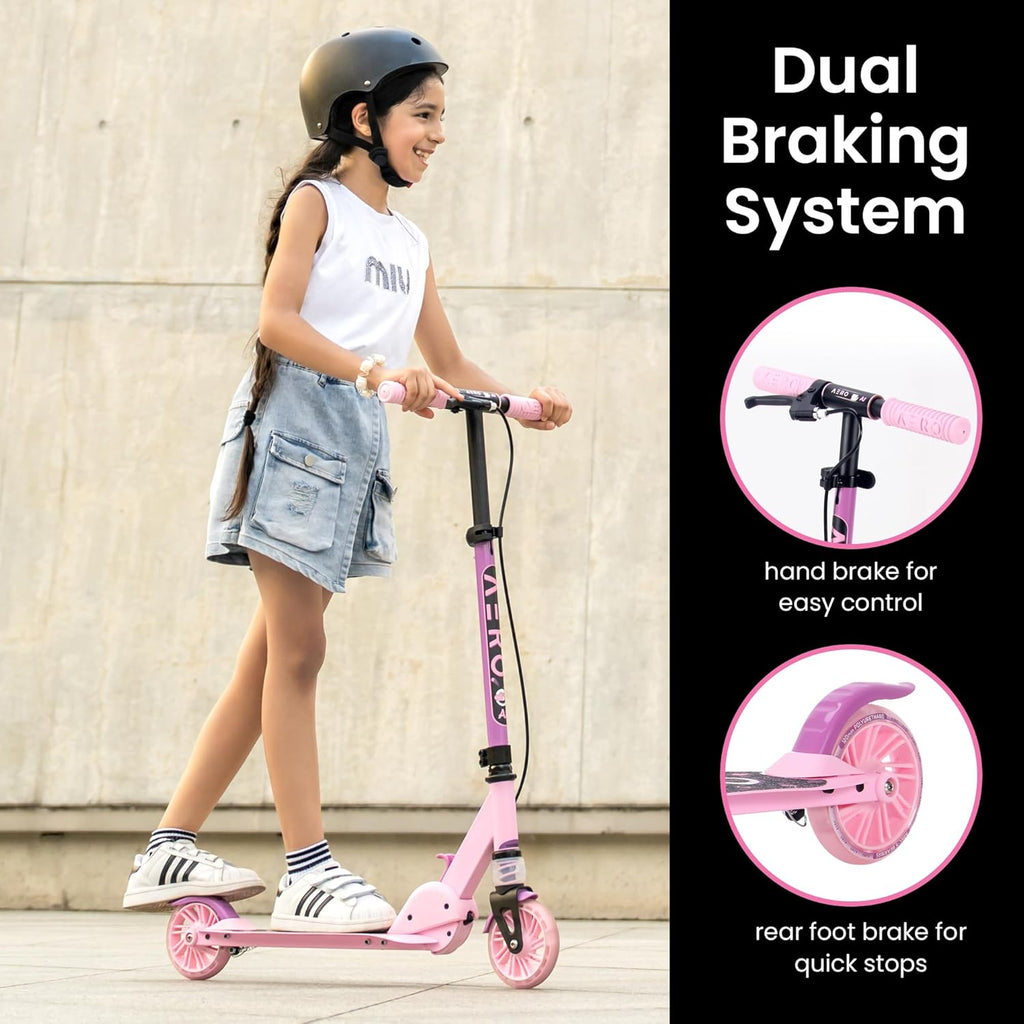 Aero Scooter for Kids 5-8 - Dynamic Lights, Hand Brake & Shock Absorption | Foldable & Adjustable