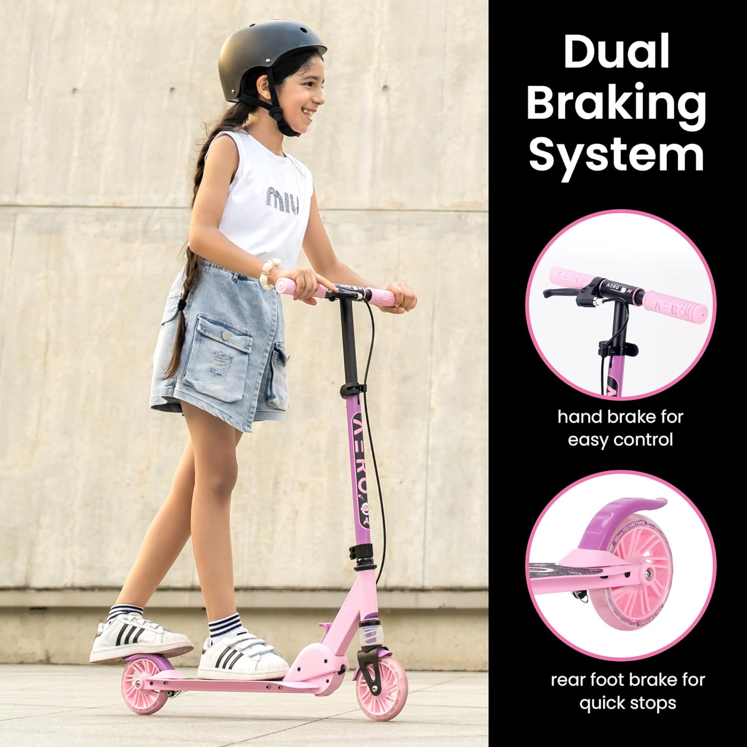 Aero Scooter for Kids 5-8 - Dynamic Lights, Hand Brake & Shock Absorption | Foldable & Adjustable