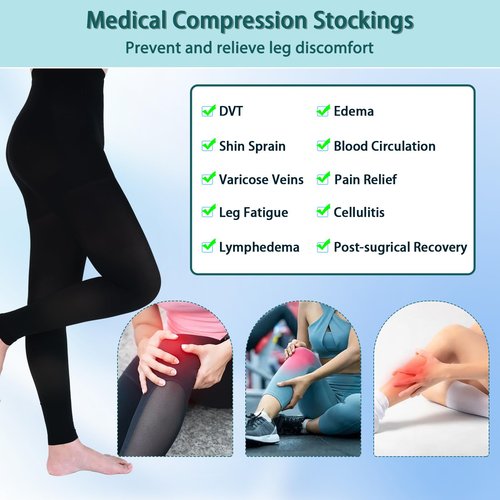 2 Pairs 20-30mmHg Compression Pantyhose for Women, Medical Graduated Compression Stockings Leggings Footless Support Compression Tights for Varicose Veins, Swelling, Edema (Black+ Beige)