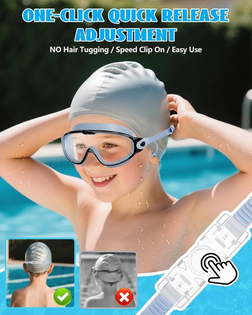 Aegend Kids Swim Goggles - Wide View, Anti-Fog & UV Protection | 2-Pack with Ear Plugs for Ages 3-14