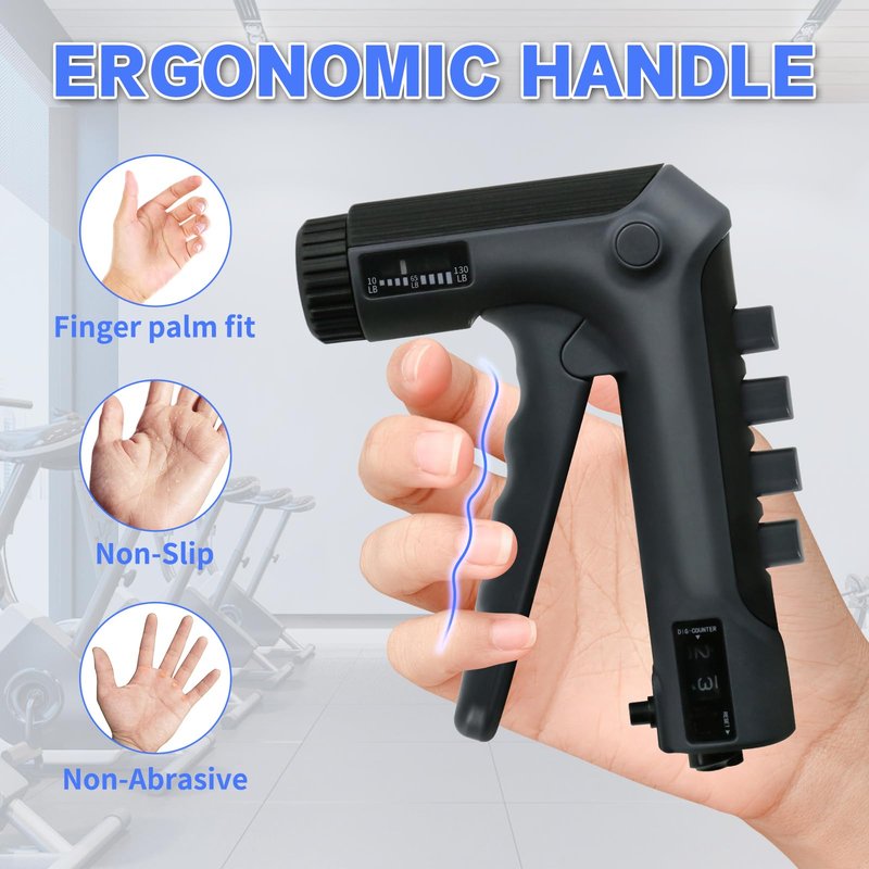 HXD-ERGO Grip Strength Trainer with Finger Exerciser, Adjustable Resistance Hand Gripper, Hand Exerciser with Counting for Muscle Building(10-130 LBS) (Black)