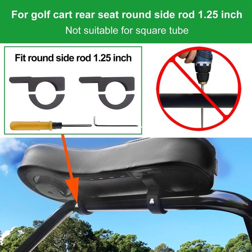 NOKINS Golf Cart Diamond Armrest with Cup Holder, No Drilling, for Round Bracket Armrest 1 1/4 Size, Fits Advanced EV Golf Cart Rear Seat Circular Frame Side Rod 1 1/4" (Black Stitching)