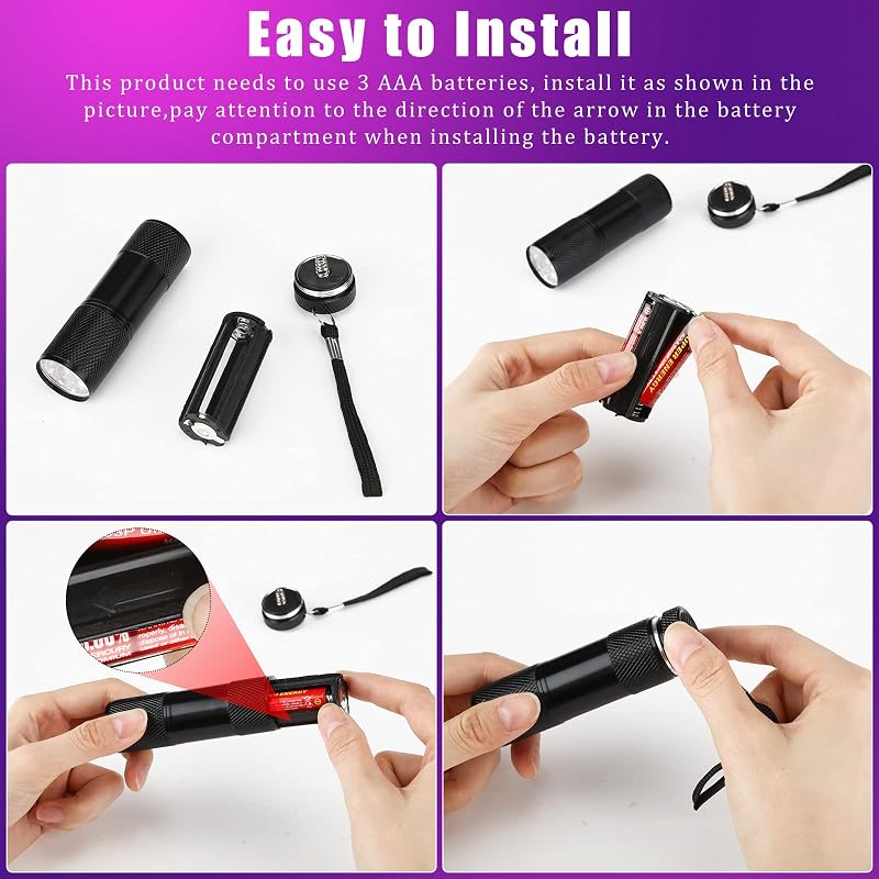 15 Pcs UV Blacklight Flashlights 395nm Mini LED Keychain Lights - 9 LED, 3x AAA (Variation of THIS listing: 15)