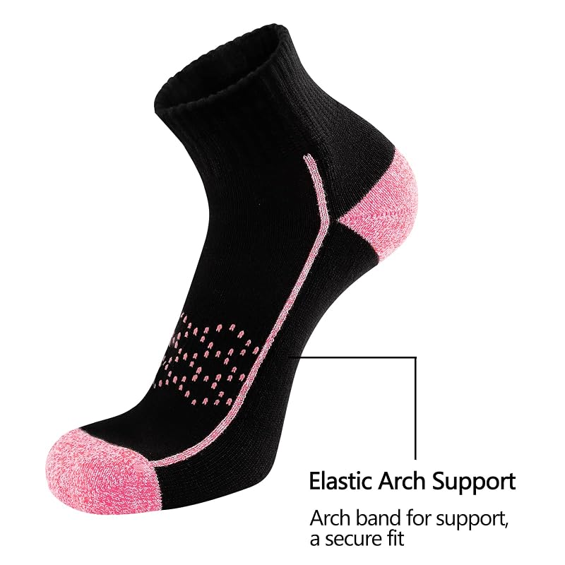 Women’s Ankle Athletic Socks - Thick Cushioned Low Cut Running Socks, 6 Pack (Black-6pack+9-11)