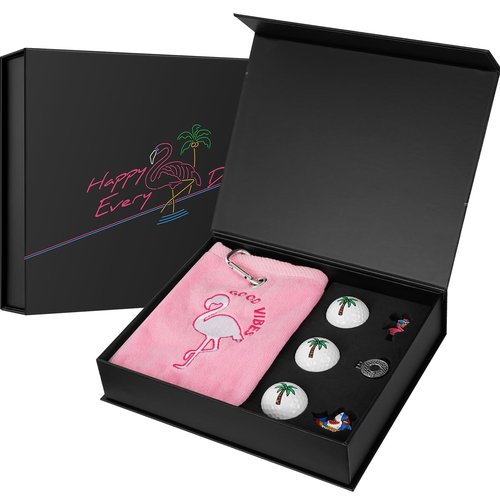 CRAFTSMAN GOLF Gift Box Flamingo Towel and Shark Golf Ball Markers with Hat Clips Palm Trees Balls