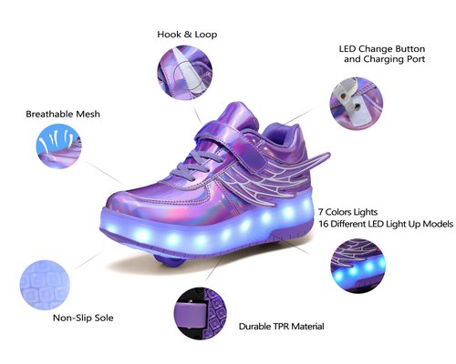 Roller Skate Shoes for Kids Boys Girls LED Roller Sneakers Light Up Fashion Flashing Wheels Shoes Rechargeable Purple