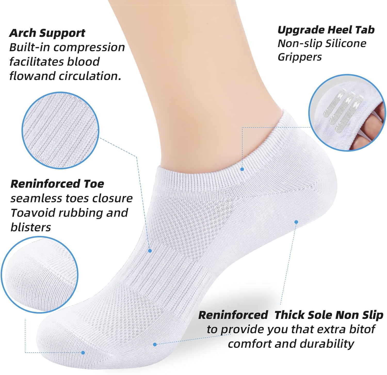 Skiennix No Show Socks - Low Cut Ankle Athletic Liner Socks for Men & Women | Anti-Slip Design