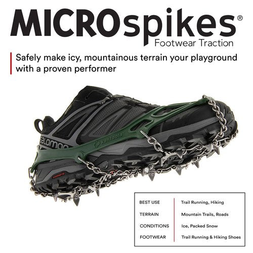 Kahtoola MICROspikes Footwear Traction for Winter Trail Hiking & Ice Mountaineering - Forest Green - Large