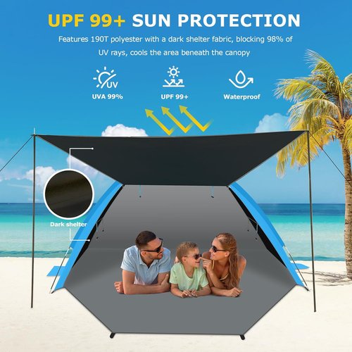 Gorich Beach Tent - Portable Sun Shelter with UPF 50+ UV Protection | Easy Setup for 3-8 People