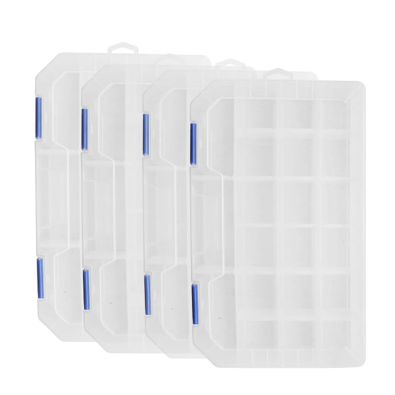 Large Plastic Tackle Box Storage Organizer with Adjustable Dividers – 4 Pack