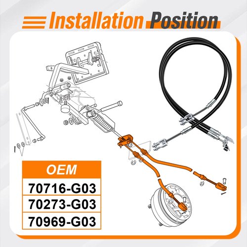 GODCTSUP EZGO Brake Cable Set, Golf Cart Driver&Passenger Side Brake Cables for EZGO TXT&Medalist 1994-UP Gas or Electric, OEM# 70716-G03, 70273-G03, 70969-G03