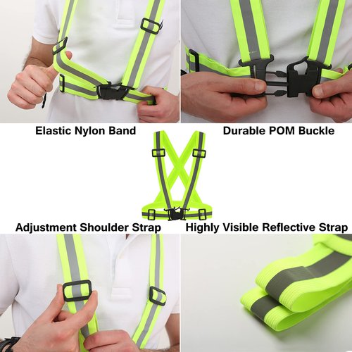 Safety Vest Reflective Running Gear, Adjustable Safety Vests Outdoor Lightweight Reflective Belt 360°High Visibility for Night Running, Walking(Fluorescent Green+Pink+Purple)