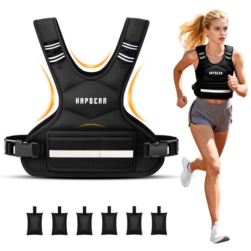HAPBEAR Adjustable Weighted Vest for Men and Women, 4-10lbs with 6 Ironsand Weights and Large Pocket, Weight Vest for Workout, Strength Training, Running, Walking, Muscle Building, Weight Loss