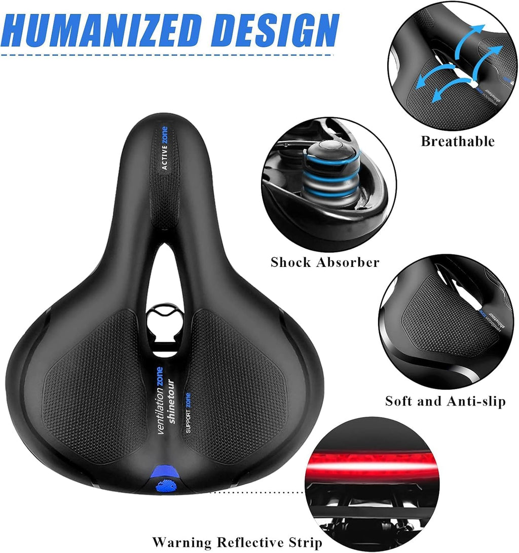 Skiennix Comfort Bike Seat - Wide Memory Foam Padded Saddle with Dual Shock Absorption | Universal Fit for Indoor/Outdoor Use