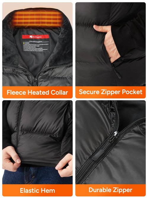DR.PREPARE Heated Vest with Battery Pack, Unisex Electric Heated Jacket for Men Women, 3 Heat Levels, 10 Heating Zones with 16000mAh Power Bank, 2XL
