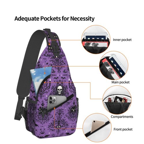 GTEVUTS Purple Haunt Mansion Crossbody Bags Sling Bag for for Women Men, Cute Fashion Chest Bag Casual Small Shoulder Bags Travel Hiking Cycling Gym Sport Lightweight Daypack Adult Backpack