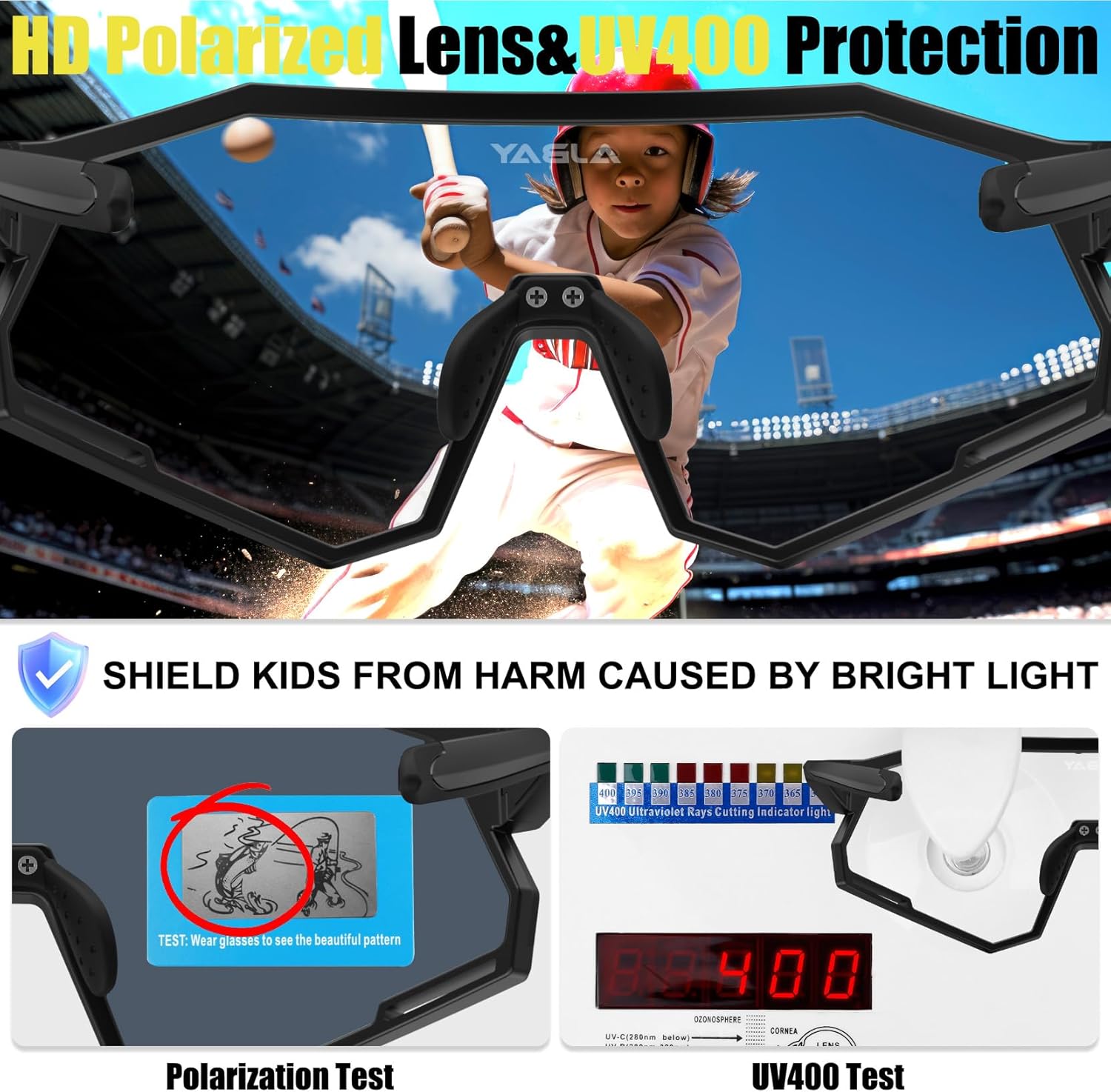 Polarized Kids Sunglasses - Ultra-Light TR90 Frame | UV400 Youth Baseball Cycling Glasses