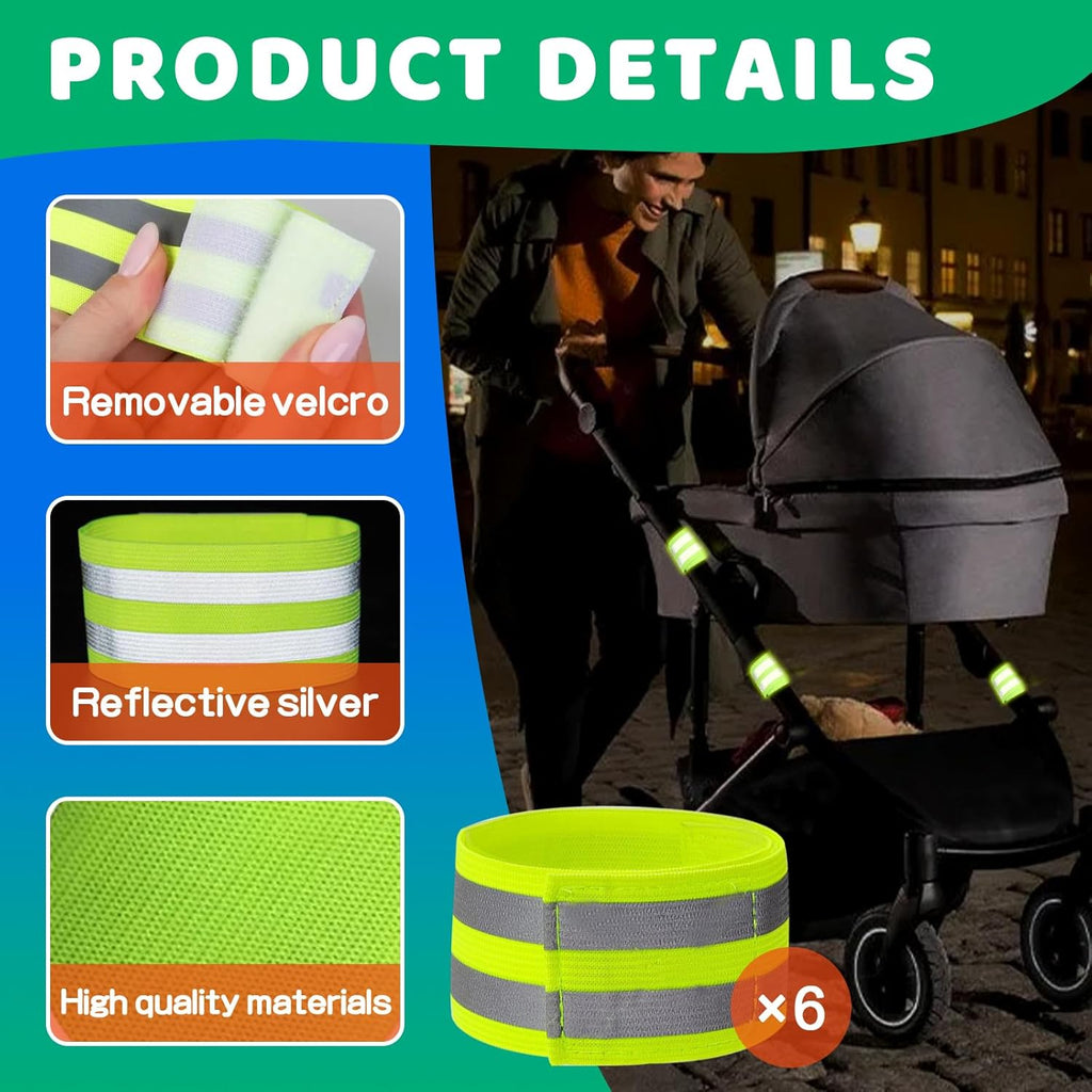 Skiennix Reflective Bands - High Visibility Elastic Reflectors for Strollers | 6-Pack for Night Safety