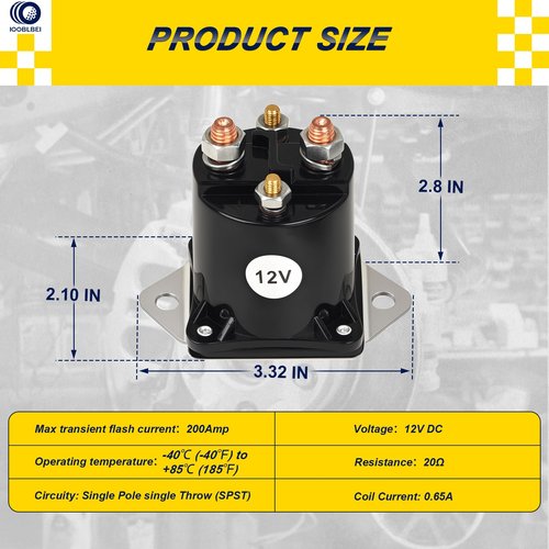 IOOBLBEI Club Car 12V Golf Cart Solenoid Relay for Club Car DS & Precedent 1984-up Gas Starter Continuous Duty Solenoid Switch Repair Replace 1013609, 1117, 1012275, 435-154, LPL6003