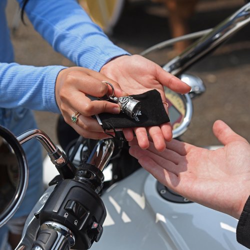 Guardian Bell Fetish Bear Good Luck Bell w/Keyring & Black Velvet Gift Bag | Motorcycle Bell | Lead-Free Pewter | Good Luck Gift to Friends & Family | Bike Bell | Made in USA