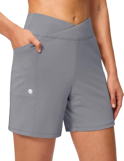 G Gradual Women's Athletic Shorts - 6" High Waisted Stretchy Bermuda Shorts | Quick Dry Summer Casual Wear