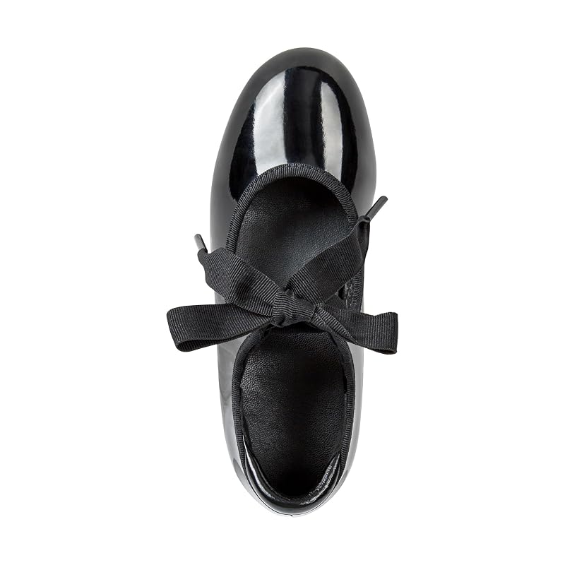 Linodes Economy Unisex Tap Shoes for Kids - Lace Up Flat Sole, Black Patent, 12 Little Kid