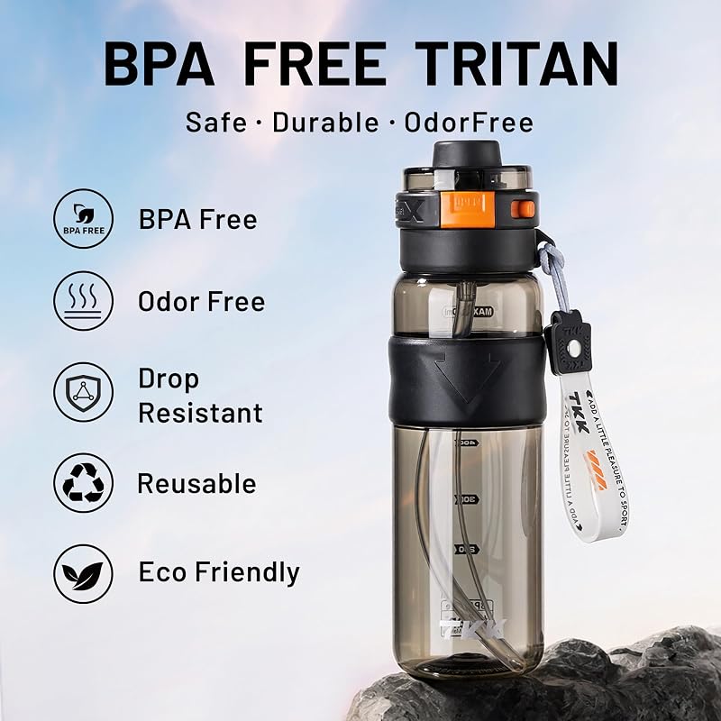 Misting Water Bottle 25oz BPA-Free Tritan with Spray Mist, Leak-Proof Flip Top, 2 Drinking Modes - Black