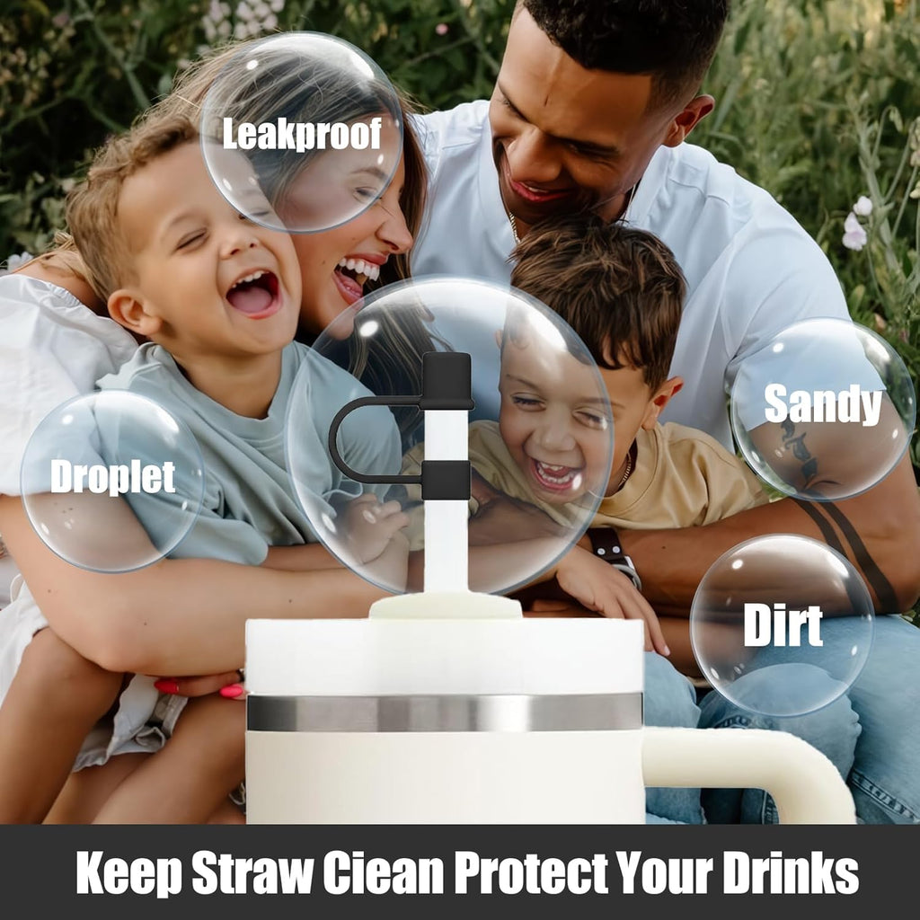 Skiennix 14-Piece Silicone Straw Cover Caps | Fits Stanley 30oz & 40oz Tumblers - Black/White