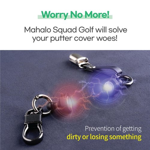 Mahalo Squad Magnetic Golf Putter Cover Holder (Long, Black) | Versatile Use Golf Towels, Clothing & Accessories for Men & Women | Durable Headcover Keeper Leash with Strong Magnets