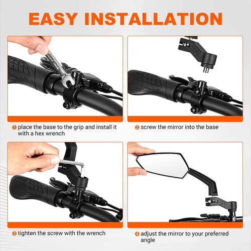 Addmotor Bike Mirrors - 360° Adjustable Handlebar Rearview Mirrors | HD Safety Design, Black