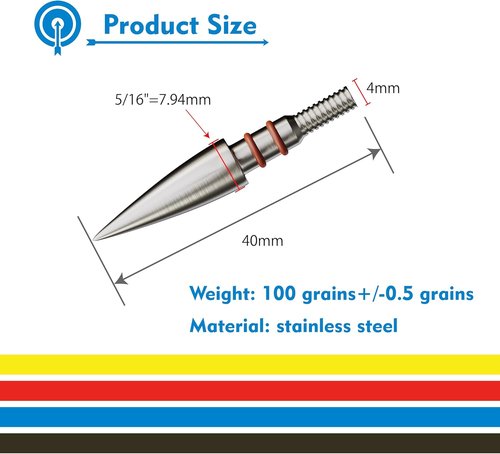 MOLFUZ Archery Field Points - 12pcs Stainless Steel Screw-In Tips for Recurve & Compound Bows | 100-300 Grain