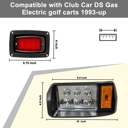 Orle Oko Golf Cart LED Headlight Taillight for Club Car Headlights for DS 1993-up Models 12 Volt Club Car DS LED Light Kit OEM 101988001 101988002