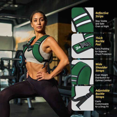 ZELUS Weighted Vest, Washable Z-Fit Soft Iron Weighted Vest for Women and Men, 5/10/15 lb Weight Vest with Reflective Strips & Adjustable Straps, Ultra Thin Weight Vest for Gym Strength Training, (5lb) Green