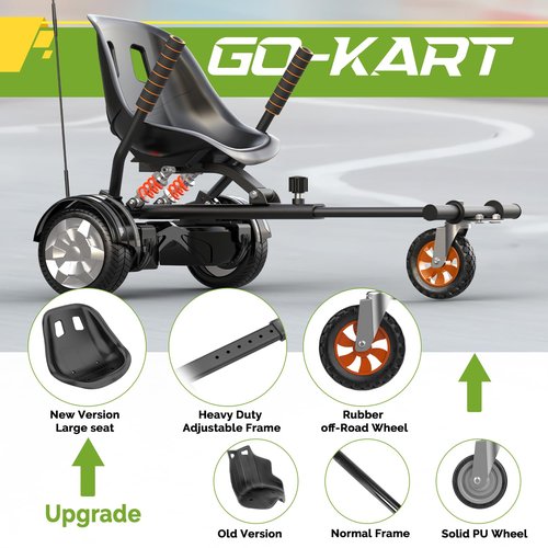 NoctiView Hoverboard Attachment, with Dual Rear Shock Absorption and Bigger Seat, Hoverboard Seat Attachment Accessory for 6" to 10" Hoverboard, Adjustable Frame Length & 6.3in Off-Road Rubber Wheel