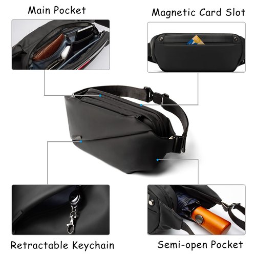 NIID-R0 Sling Bag,Chest Bags for Switch 2,Crossbody Bag Men,Stylish Multipurpose Fanny Pack,Waterproof Crossbody Bag Shoulder Backpack for Travel Gym Cycling, Black