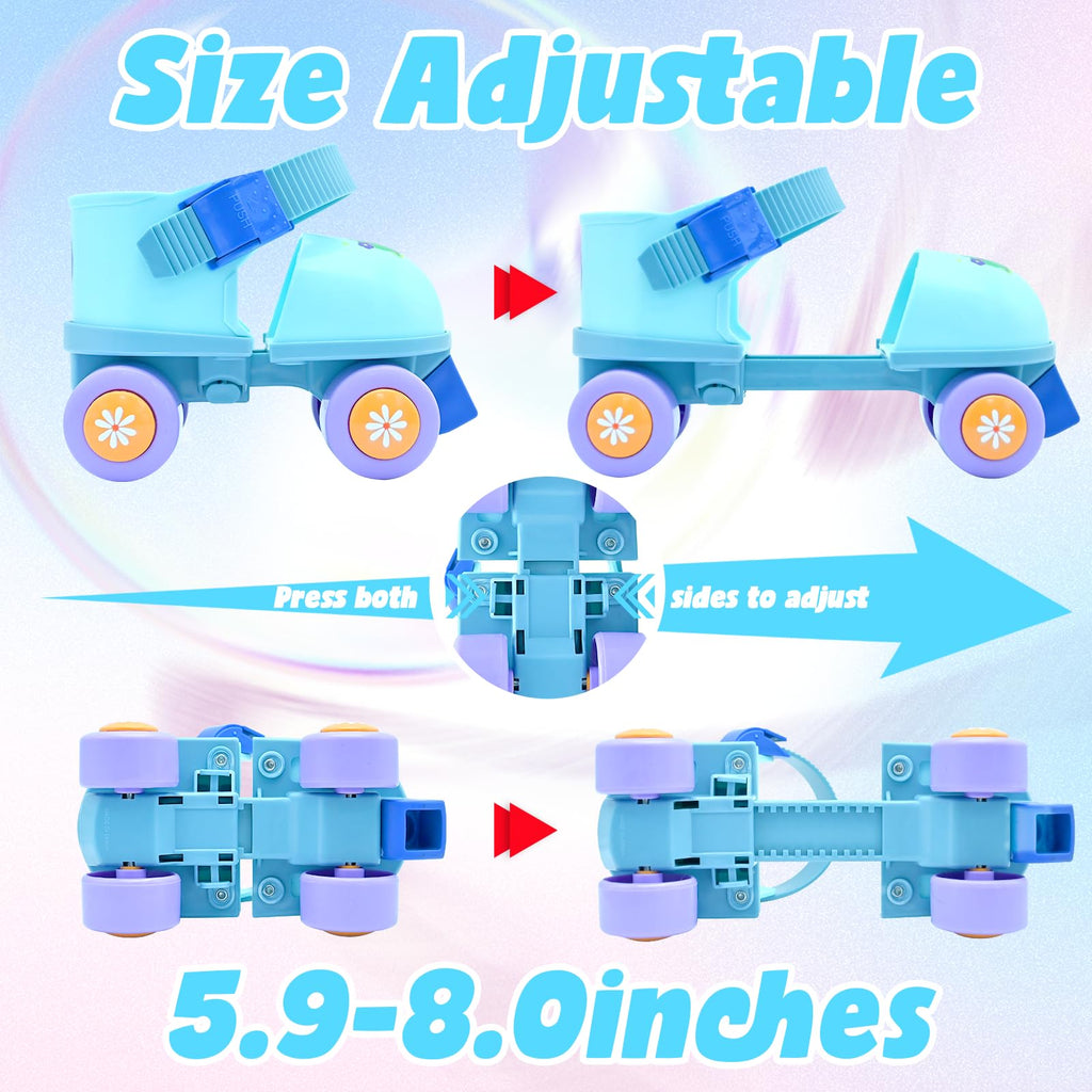 WELLWON Kids Roller Skate for Girls Boys, Adjustable Inline Toddler Rollerskates, Children Beginner Roller Skates Quad-Style 4 Wheel for Indoor Outdoor Sports, Easy Training