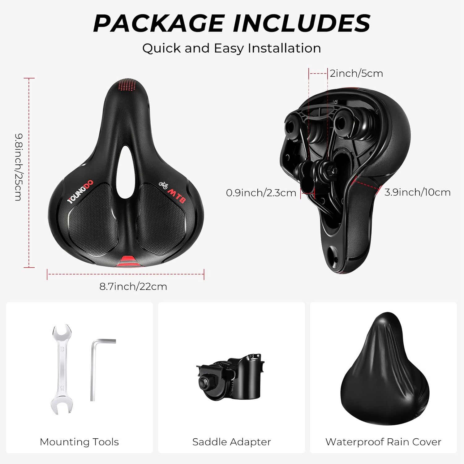 Youngdo Bike Seat - Comfortable Wide Gel Saddle for Road & Mountain Bikes | Breathable Design