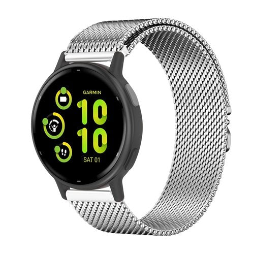 Koazon Mesh Metal Watch Bands Compatible with Garmin Vivoactive 5/6/3/Forerunner 55/165/245/645,20mm Stainless Steel Magnetic Loop Adjustable Replacement Strap for Garmin Venu sq 2 Women Men