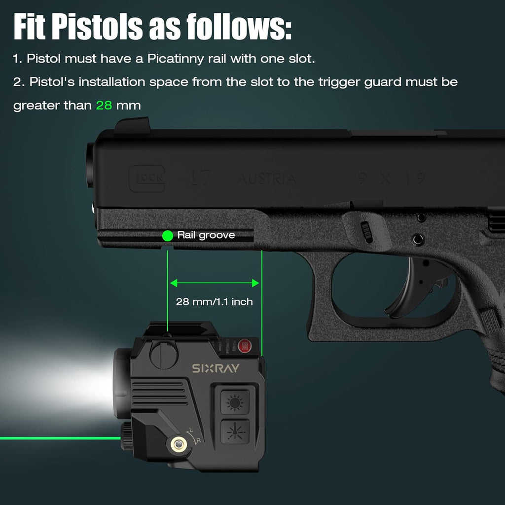 SIXRAY Pistol Light Laser Sight - 420 Lumens LED with Magnetic Charging & Quick Release | Airsoft Compatible