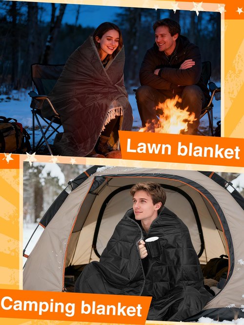 Aulock 55''W x 60''L Warm Outdoor Stadium Blanket Waterproof - Portable & Windproof Black Blanket with Sherpa Fleece Lining for Camping Winter Cold Weather