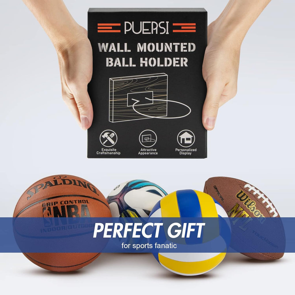 PUERSI Wall-Mounted Ball Holder - Versatile Display Storage for Basketball, Football, Soccer, Volleyball
