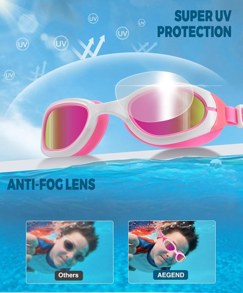 Aegend Swim Goggles - Polarized Anti-Fog UV Protection for Kids Ages 6-11 | Comfortable Fit