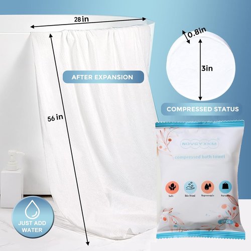NOVGYXKM 12 Packs Large Compressed Towel 56'' x 28'' Disposable Cotton Bath Towels Portable Thick Paper Towel Reusable Suitable for Hiking Camping Beach Swimming and Traveling (12)