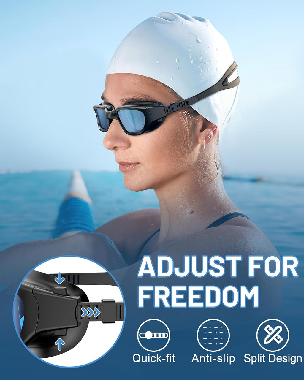Polarized Swim Goggles by [Brand Name] - Anti-Fog, UV Protection, Wide View | Unisex Adult Size