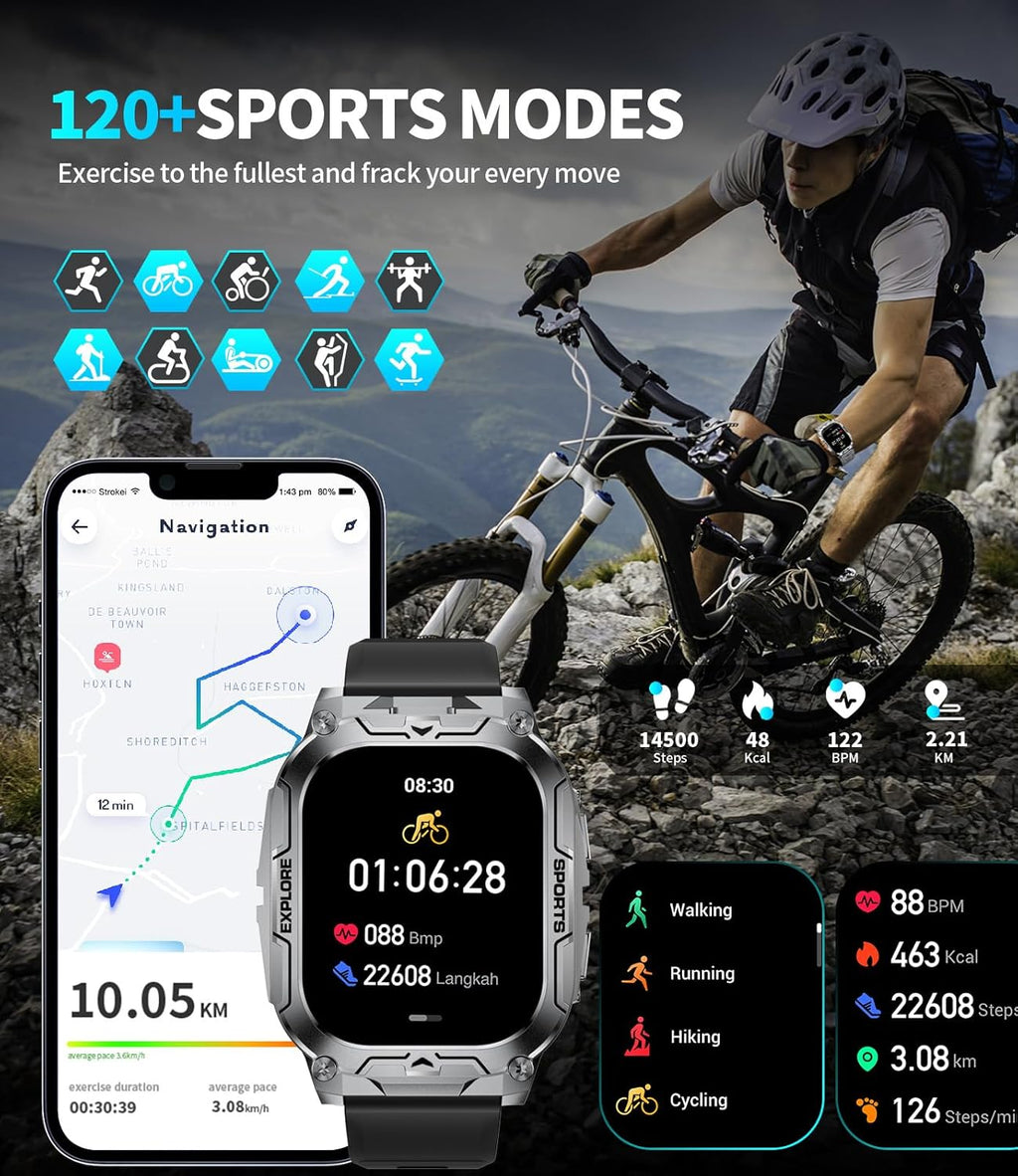 TX12 Smart Watch for Men - 1000 mAh Battery | HD Fitness Tracker with 100+ Sports Modes, Black