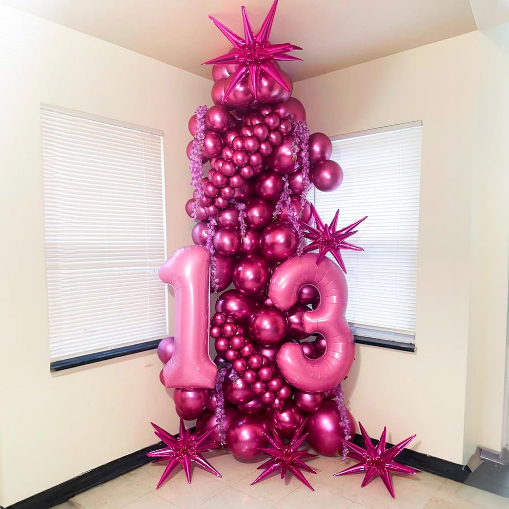 Togvu Chrome Hot Pink Balloons - Metallic Fuchsia Balloon Garland Kit | 123 Pack in 5, 10, 12, 18 Inch Sizes for Birthday & Wedding Decor